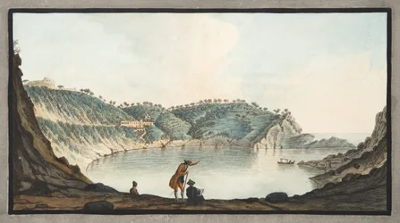 Widok Porto Pavone na wyspie Nisida, ilustracja XXII z „Campi Flegrei: Observations on the Volcanoes of the Two Sicilies”, Sir William Hamilton (1730-1803), wydana w 1776 r. (kolor dłoni